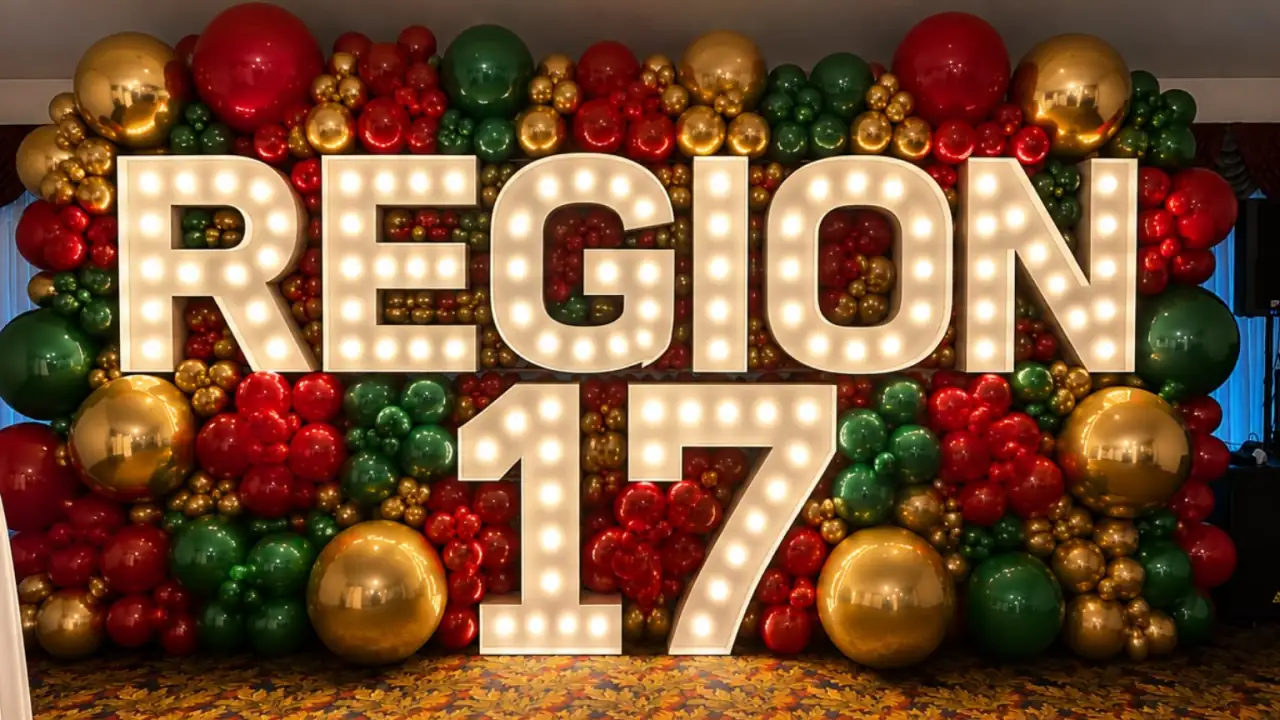 A lit REGION 17 marquee sign at the launch.